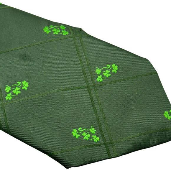 Ronell Ireland Irish Shamrock Neck Tie Green Embroidered Lucky Celtic Norte Dame - Picture 1 of 16